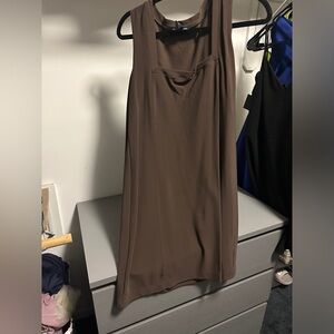 Boston Proper Square Neck flattering brown dress